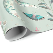 Watercolor Floral Green Moths ラッピングペーパー (ロールコーナー)