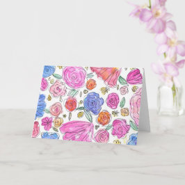 Watercolor Floral Greeting Card (Blank Inside) カード