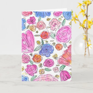 Watercolor Floral Greeting Card (Blank Inside) カード