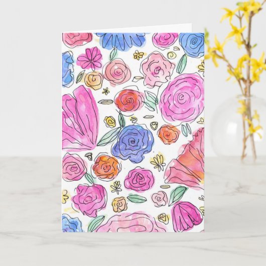 Watercolor Floral Greeting Card (Blank Inside) カード (黄色い花)
