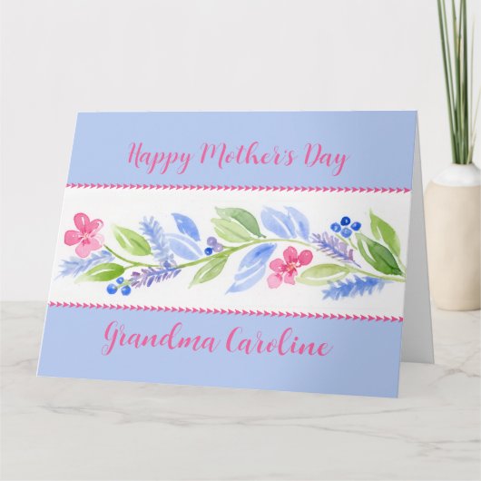 Watercolor Floral Happy Mothers Day NAME カード (正面)
