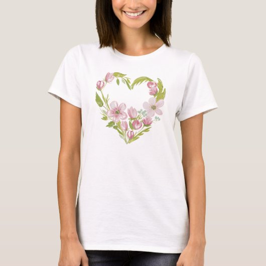 Watercolor Floral Heart Wreath Tシャツ (正面)