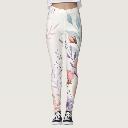 Watercolor Floral High-Waisted Leggings レギンス (正面)