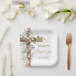 Watercolor Floral Holy Cross Baptism ペーパープレート