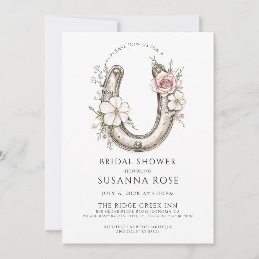 Watercolor Floral Horseshoe Bridal Shower 招待状 (正面)