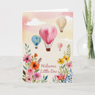 Watercolor Floral Hot Air Balloon Baby Shower Card カード