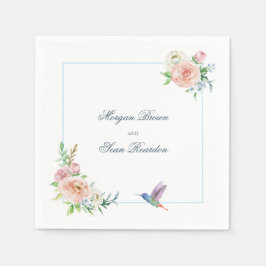 Watercolor Floral Hummingbird Seersucker Wedding スタンダードカクテルナプキン