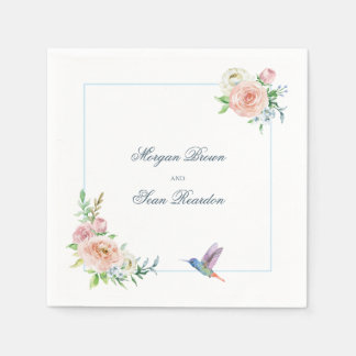Watercolor Floral Hummingbird Seersucker Wedding スタンダードカクテルナプキン