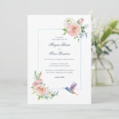Watercolor Floral Hummingbird Seersucker Wedding 招待状 (スタンド正面)