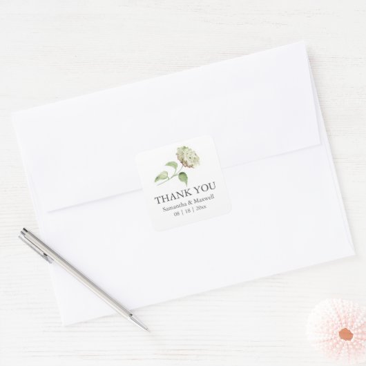 Watercolor Floral Hydrangea Wedding Stickers スクエアシール (封筒)