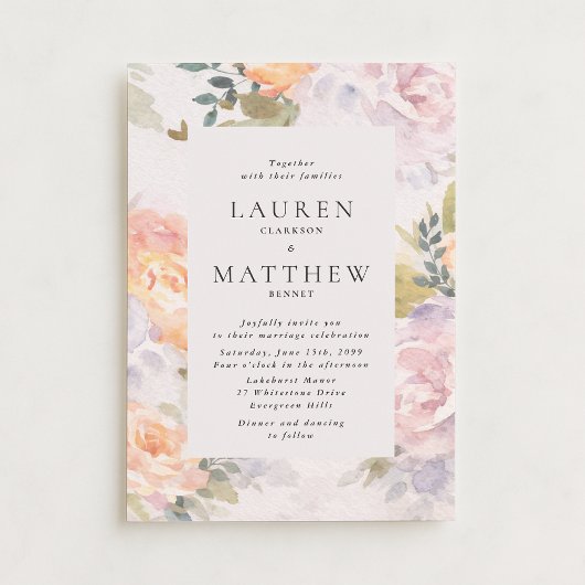 Watercolor Floral Ivory Modern Wedding Invitation 招待状
