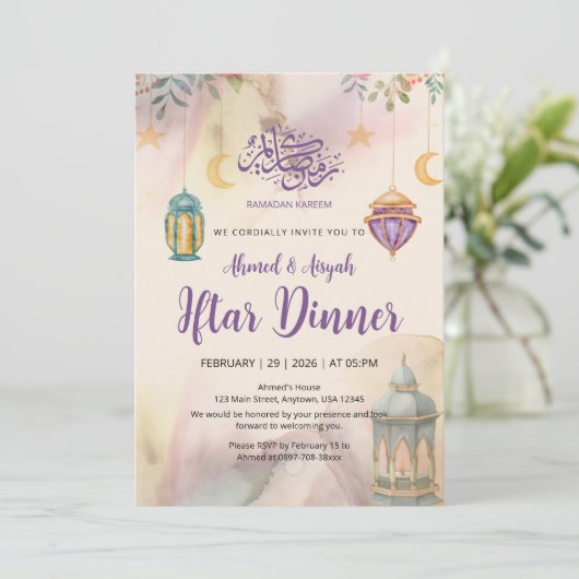 Watercolor Floral Lanterns Iftar Invitation 招待状 (スタンド正面)