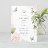 Watercolor floral leaves birthday 招待状 (スタンド正面)