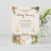 Watercolor floral leaves candles baby shower 招待状 (スタンド正面)