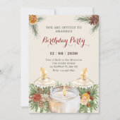 Watercolor floral leaves candles birthday 招待状 (正面)