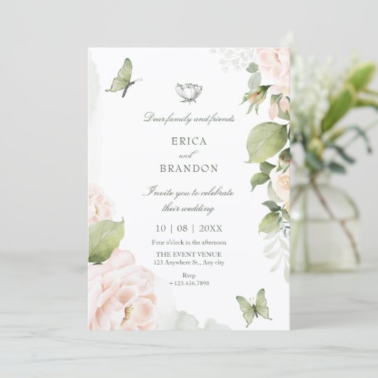 Watercolor floral leaves wedding  招待状 (スタンド正面)