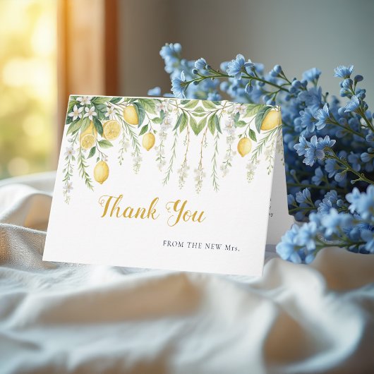 watercolor floral Lemon Bridal Shower Thank You  サンキューカード