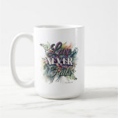 Watercolor Floral Love Never Fails Scripture コーヒーマグカップ (左)