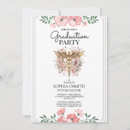 Watercolor Floral Medical Graduation Invitation |  招待状