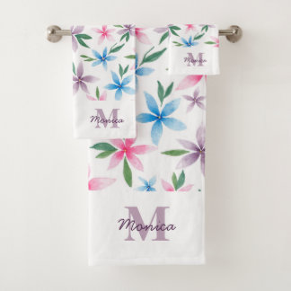 Watercolor Floral Monogram バスタオルセット