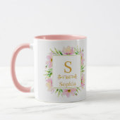 Watercolor Floral Monogram I Custom Gold Initial マグカップ (左)