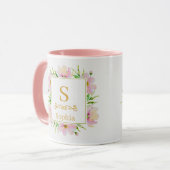 Watercolor Floral Monogram I Custom Gold Initial マグカップ (正面左)