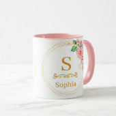 Watercolor Floral Monogram I Custom Gold Initial マグカップ (正面右)