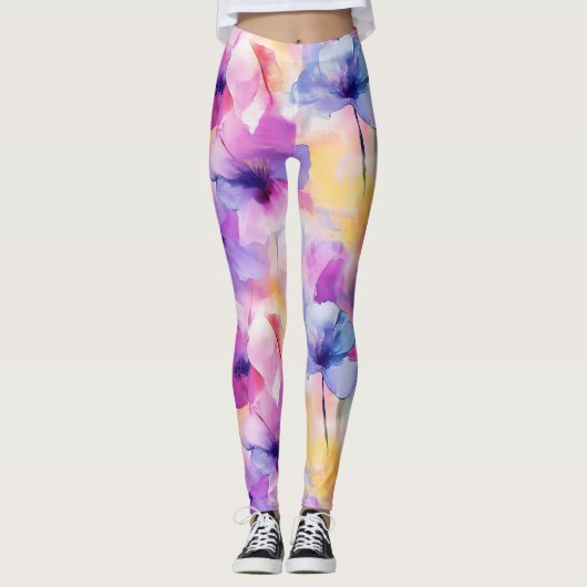 Watercolor Floral Pastel Leggings レギンス (正面)