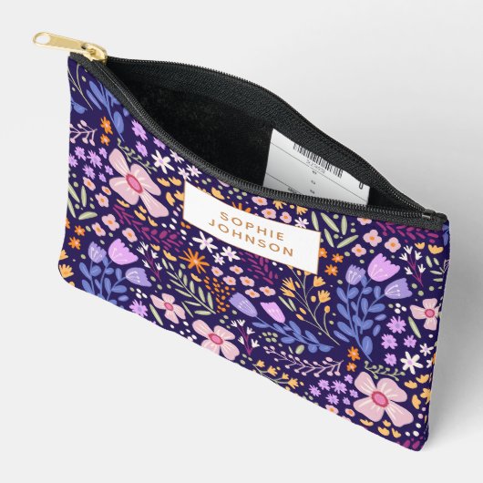 Watercolor Floral Pattern Pretty Personalized アクセサリーポーチ (見開き)