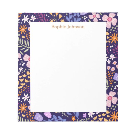 Watercolor Floral Pattern Pretty Personalized ノートパッド (正面)