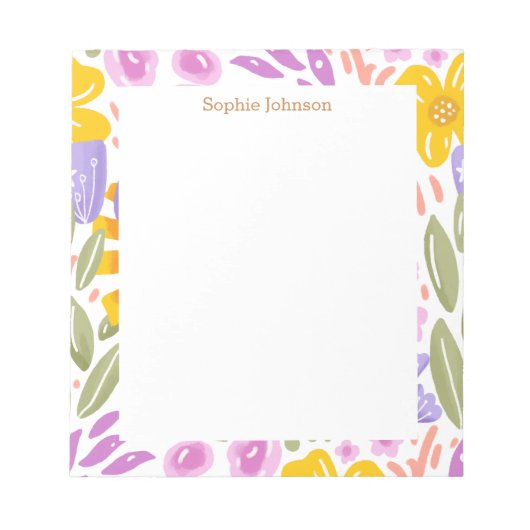 Watercolor Floral Pattern Pretty Personalized ノートパッド (正面)