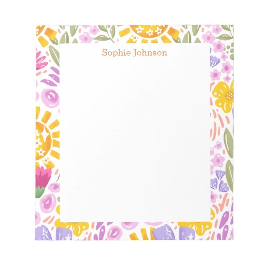 Watercolor Floral Pattern Pretty Personalized ノートパッド (正面)
