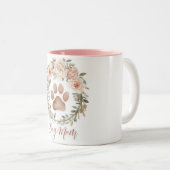 Watercolor Floral Paw Print Dog Mom Personalized ツートーンマグカップ (正面右)
