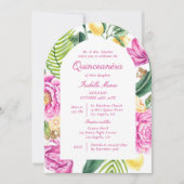 Watercolor Floral Peonies Custom Photo Quinceañera 招待状 (正面)