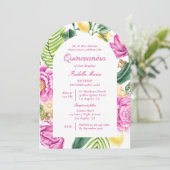 Watercolor Floral Peonies QR Code Quinceañera 招待状 (スタンド正面)