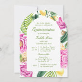 Watercolor Floral Peonies QR Code Quinceañera 招待状 (正面)