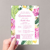 Watercolor Floral Photo QR Code Quinceañera アクリル招待状 (インサイチュ (ポータブル))