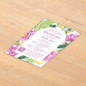 Watercolor Floral Photo QR Code Quinceañera アクリル招待状 (レイダウン)