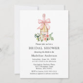 Watercolor Floral Pink Bow Bridal Shower 招待状 (正面)
