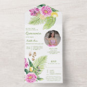Watercolor Floral Pink Peonies Photo Quinceañera  オールインワン招待状 (内側)