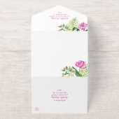 Watercolor Floral Pink Peonies Photo Quinceañera オールインワン招待状 (外側)