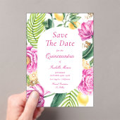 Watercolor Floral Pink Peonies Tulips Quinceañera アクリル招待状 (インサイチュ (ポータブル))