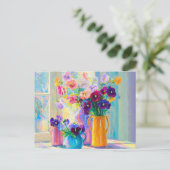Watercolor Floral Purple and Pink Pansies ポストカード (スタンド正面)