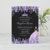 Watercolor Floral Purple Quinceanera Invitation 招待状 (スタンド正面)