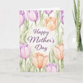Watercolor Floral Purple Tulips Happy Mother's Day カード (正面)