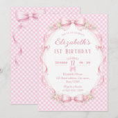  Watercolor Floral Ribbon Elizabeth's 1st Birthday 招待状 (正面/裏面)