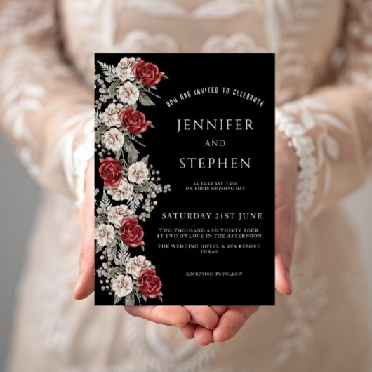 Watercolor Floral Rose Eucalyptus Border, Wedding 招待状