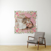 Watercolor Floral Rose & Paw Print Custom Photo タペストリー (インサイチュ(横))