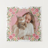 Watercolor Floral Rose & Paw Print Custom Photo タペストリー (正面)