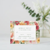 Watercolor Floral Sage Green Garden Wedding 出欠カード (スタンド正面)
